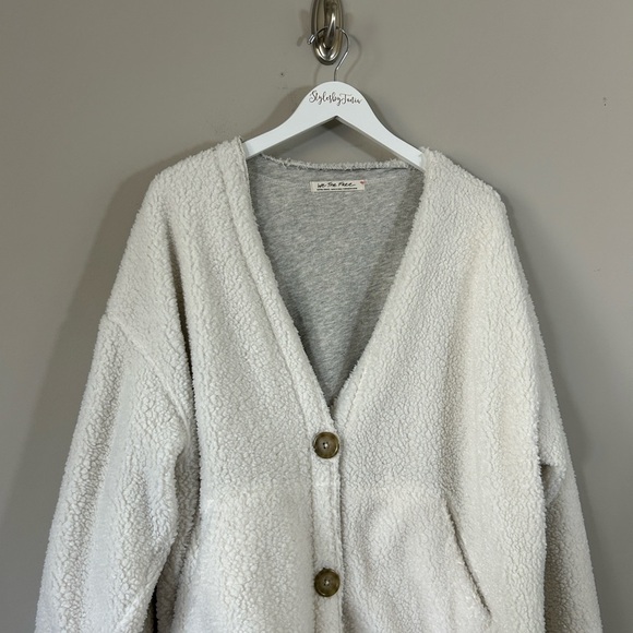 Free People Boyfriend Cardigan Oversized Reversible Jacket Fleece White Grey XS - Picture 6 of 12